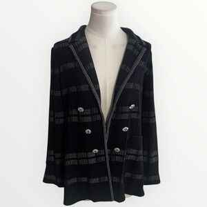 MISOOK Black Purple Plaid Faux Double-Breasted Blazer Pearl Jewel Buttons M Work